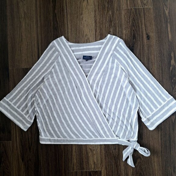 💙 Lucky Brand Soft Striped Wrap Top Wide Sleeves Preppy Size XL - Picture 1 of 10